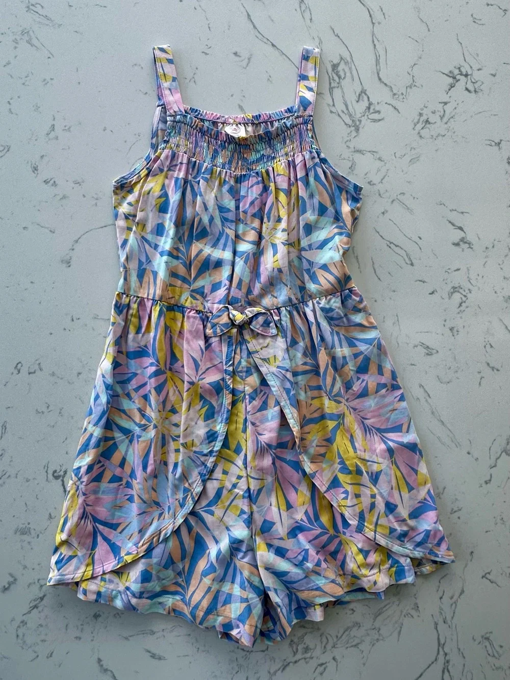 Girls Multicolor Leaf-Print Summer Dress Romper